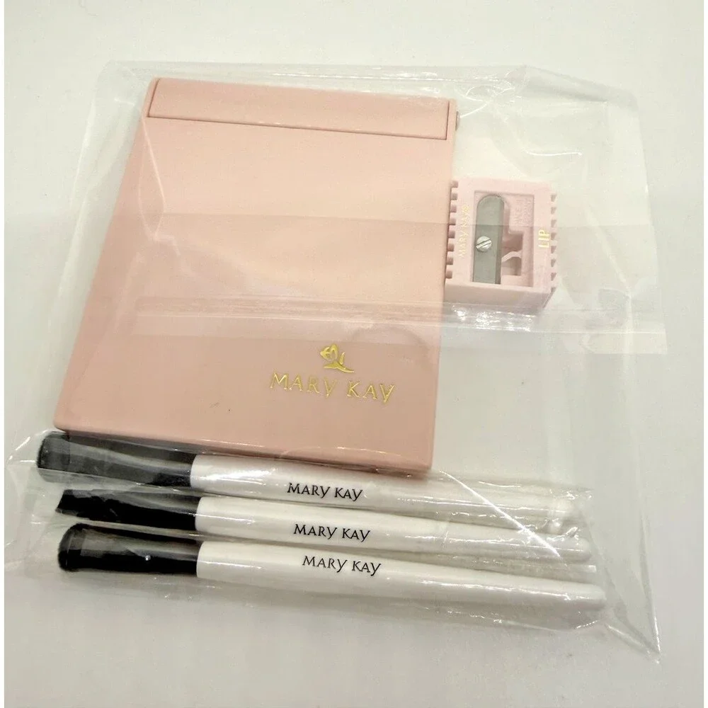 Mary Kay Makeup Brush Set Eyeshadow‎ Eyeliner Smudge Mirror Sharpener 5 Pieces